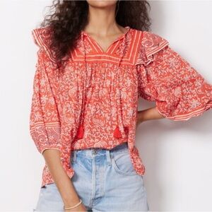 Cleobella red ruffle blouse